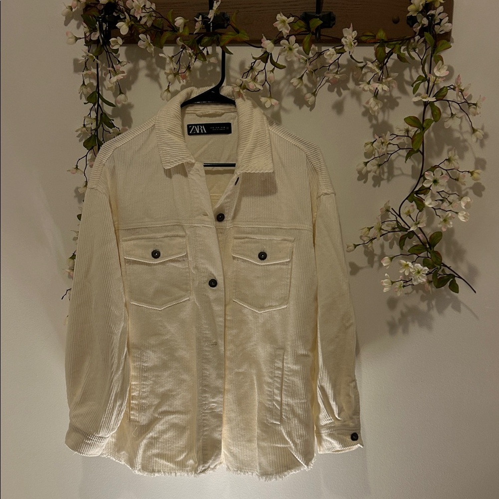 Zara Off-White Corduroy Utility Jacket